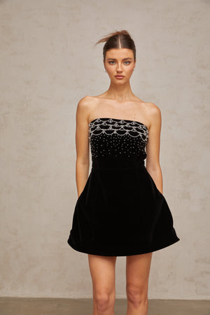 Aurohaya Sandrine crystal-embellished velvet mini dress