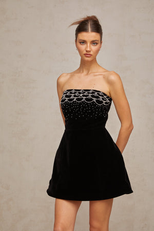 Aurohaya Sandrine crystal-embellished velvet mini dress