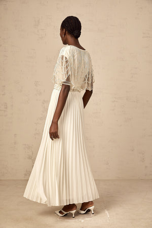 Aurohaya Xénia white crystal-embellished pleated maxi dress