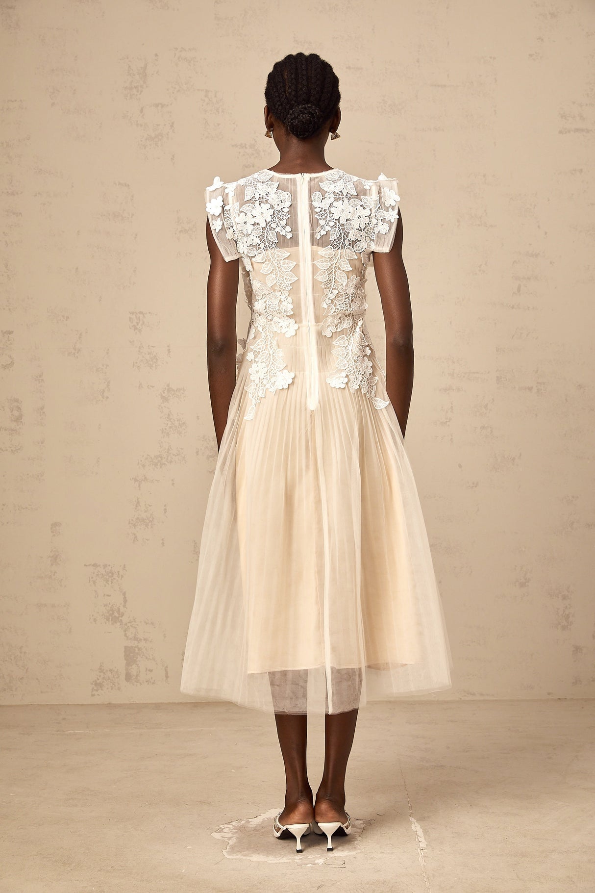 Aurohaya Annabelle Flower-appliqué Tulle Midi Dress