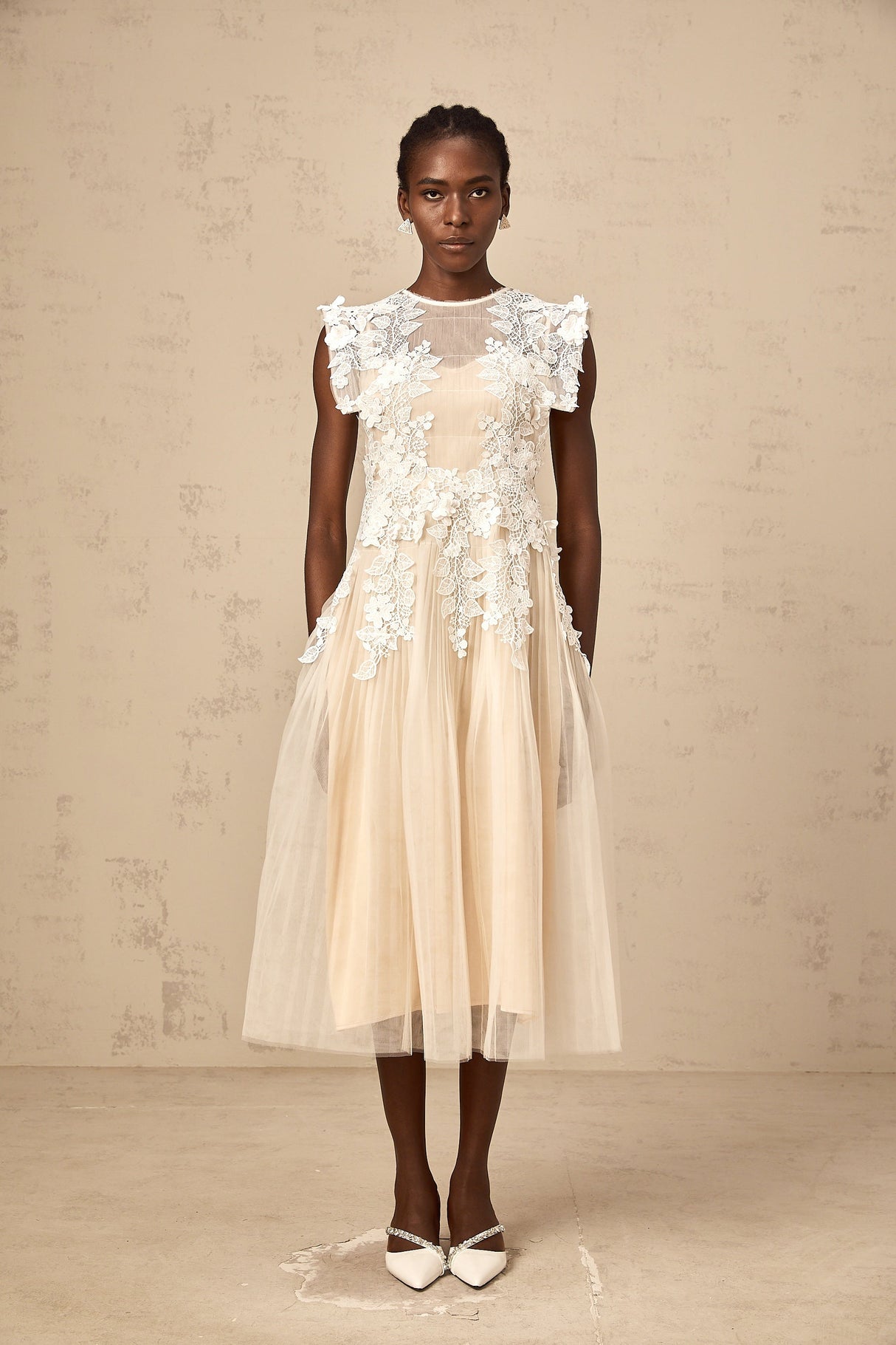Aurohaya Annabelle Flower-appliqué Tulle Midi Dress