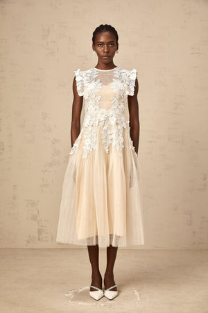 Aurohaya Annabelle Flower-appliqué Tulle Midi Dress