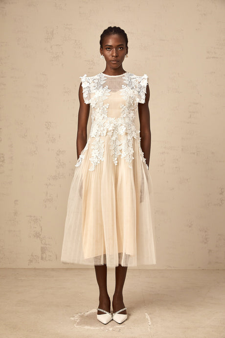 Aurohaya Annabelle Flower-appliqué Tulle Midi Dress