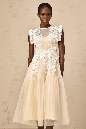 Aurohaya Annabelle Flower-appliqué Tulle Midi Dress