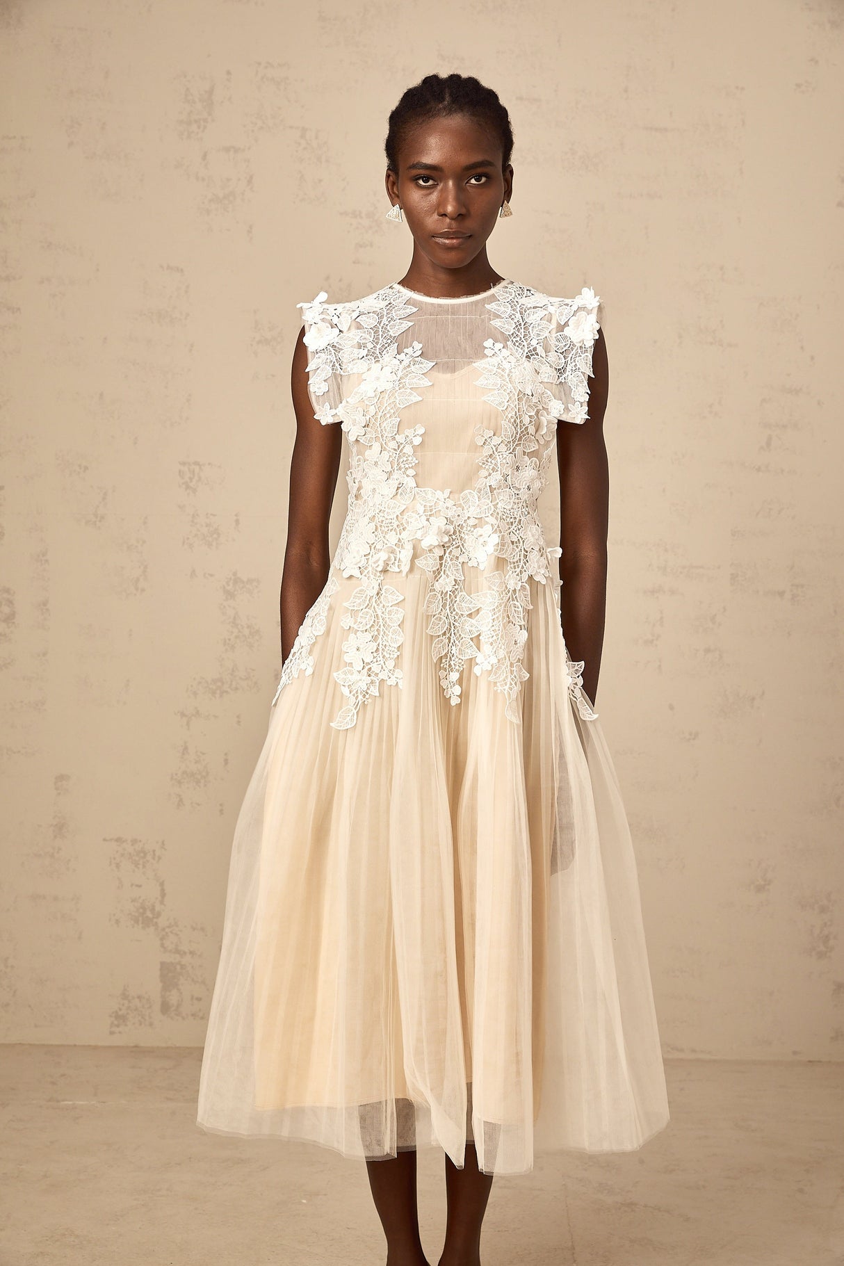 Aurohaya Annabelle Flower-appliqué Tulle Midi Dress