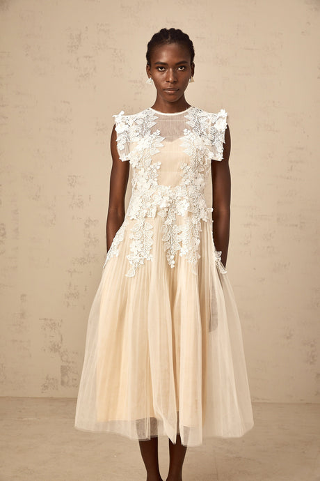 Aurohaya Annabelle Flower-appliqué Tulle Midi Dress