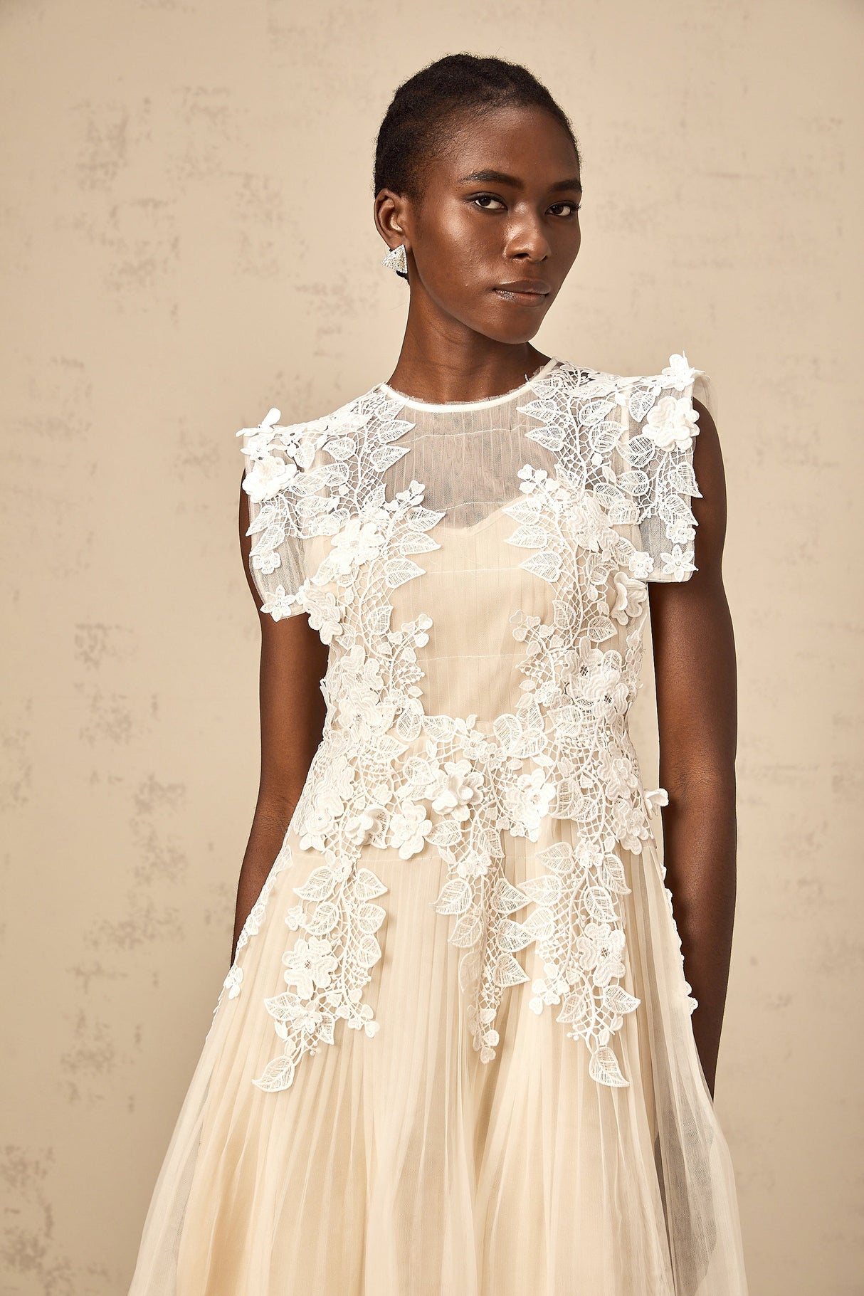 Aurohaya Annabelle Flower-appliqué Tulle Midi Dress