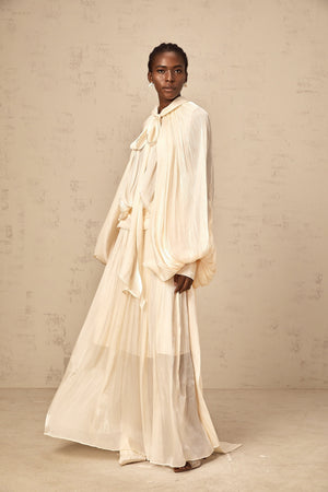 Aurohaya Mila pleated satin maxi dress in Neutrals
