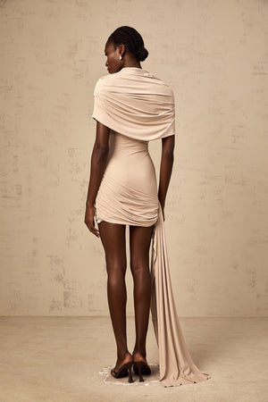 Aurohaya Gaëlle neutrals cape-design ruched fitted mini dress