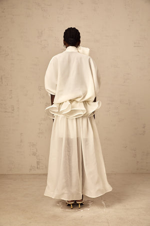 Aurohaya Honorine white tie-neck ruffled maxi dress