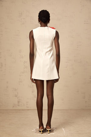 Aurohaya Véronique white 3d-petal sleeveless mini dress