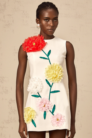 Aurohaya Véronique white 3d-petal sleeveless mini dress