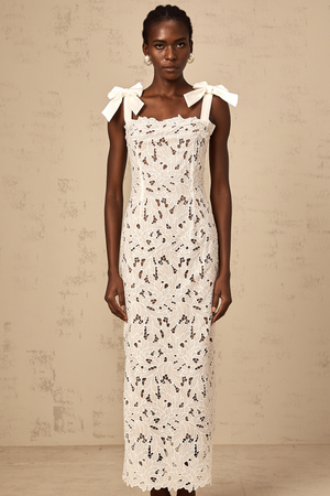 Aurohaya Eloise floral embroidered maxi dress in White
