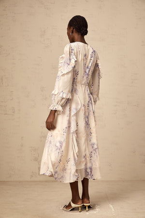 Aurohaya Vivien neutrals wistaria-print flared midi dress