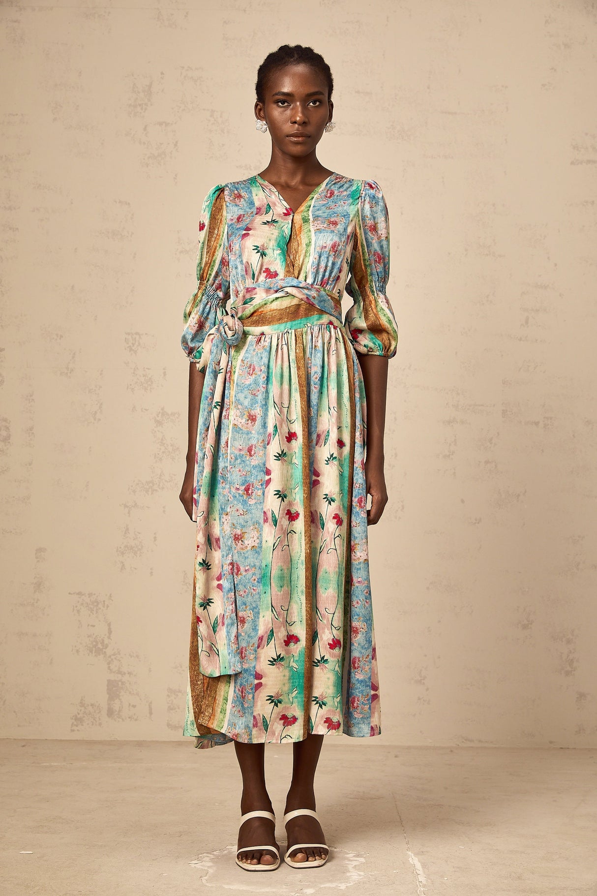 Aurohaya Cerise floral-print wrap midi dress