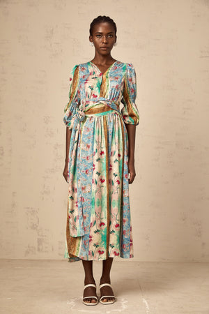 Aurohaya Cerise floral-print wrap midi dress