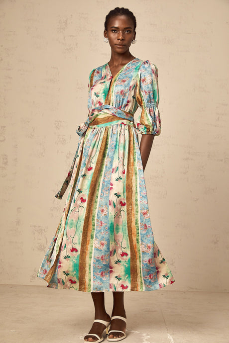 Aurohaya Cerise floral-print wrap midi dress