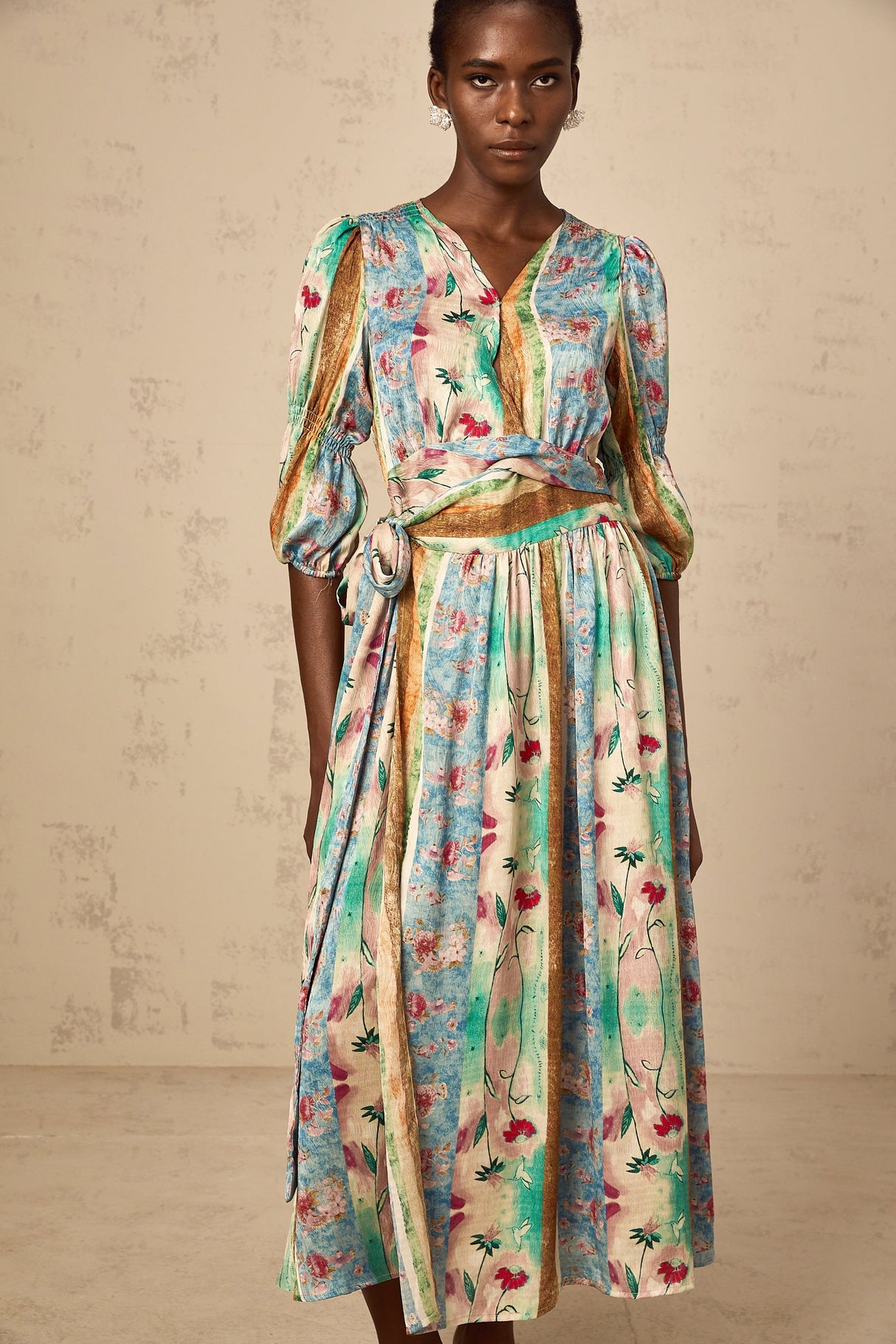 Aurohaya Cerise floral-print wrap midi dress