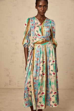 Aurohaya Cerise floral-print wrap midi dress