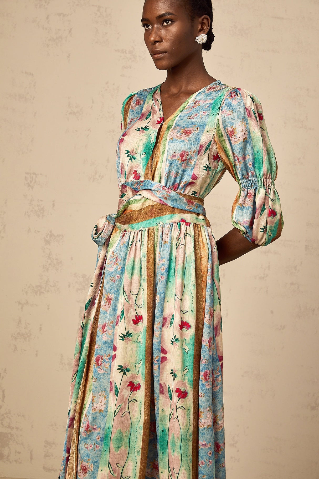 Aurohaya Cerise floral-print wrap midi dress