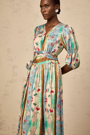 Aurohaya Cerise floral-print wrap midi dress