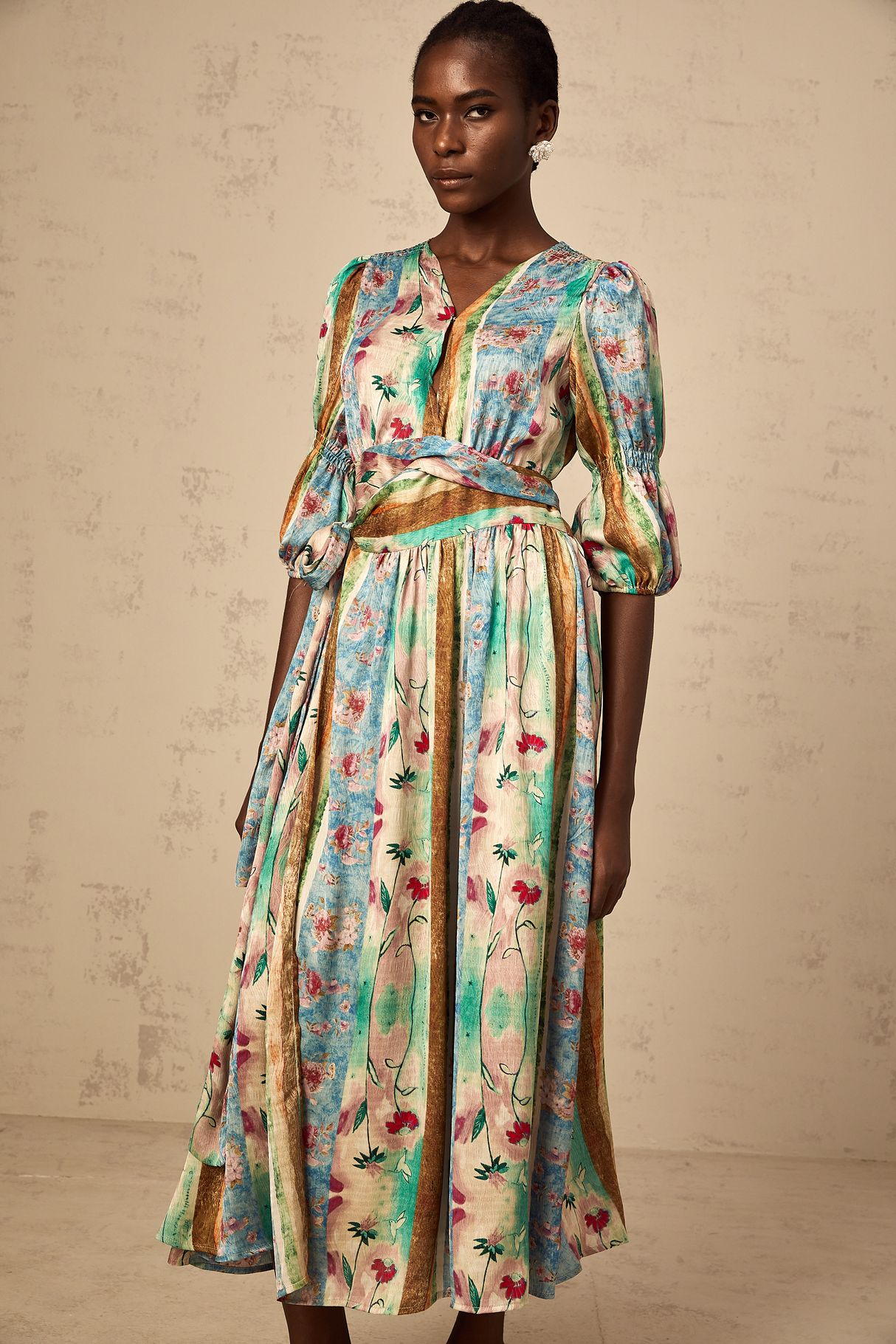 Aurohaya Cerise floral-print wrap midi dress