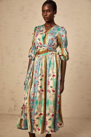 Aurohaya Cerise floral-print wrap midi dress