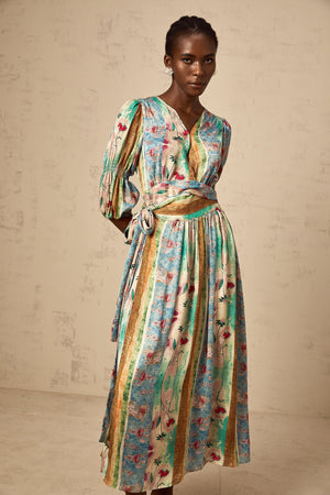 Aurohaya Cerise floral-print wrap midi dress