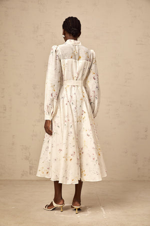 Aurohaya Zoé white floral-print tied midi dress