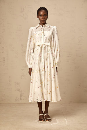 Aurohaya Zoé white floral-print tied midi dress