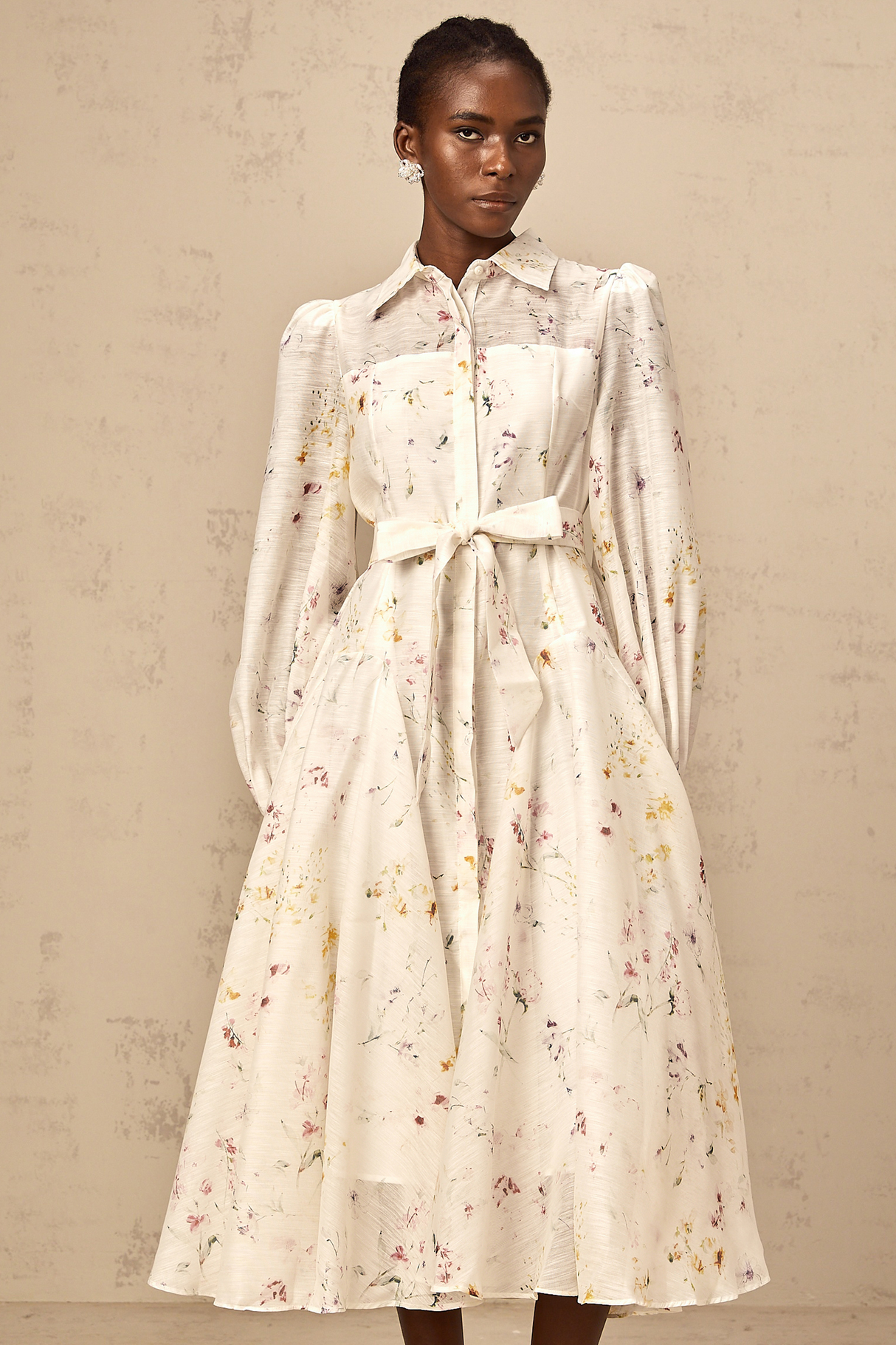 Aurohaya Zoé white floral-print tied midi dress