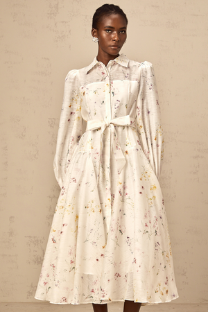 Aurohaya Zoé white floral-print tied midi dress