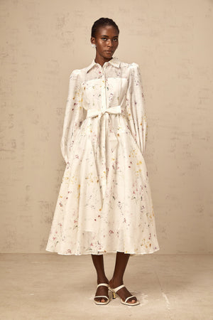 Aurohaya Zoé white floral-print tied midi dress