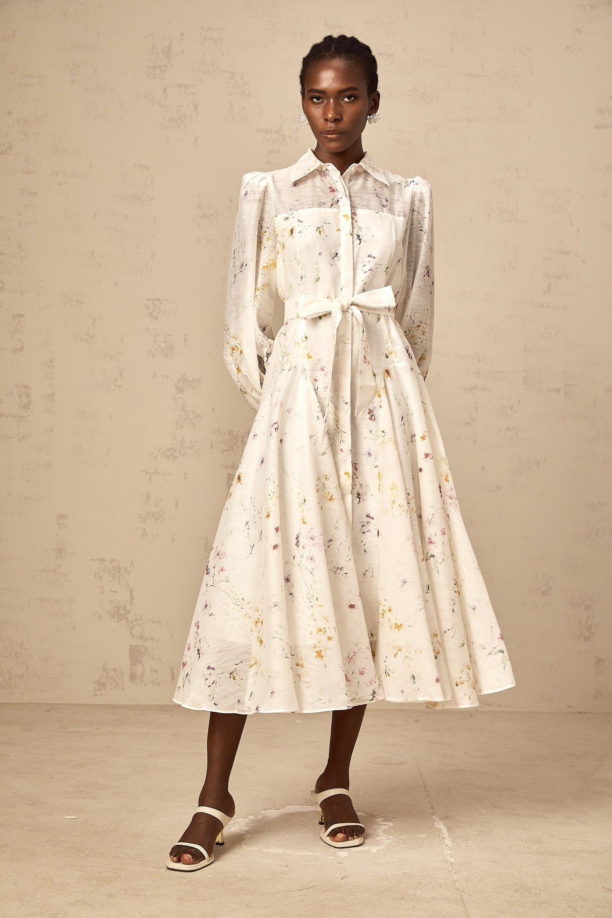 Aurohaya Zoé white floral-print tied midi dress