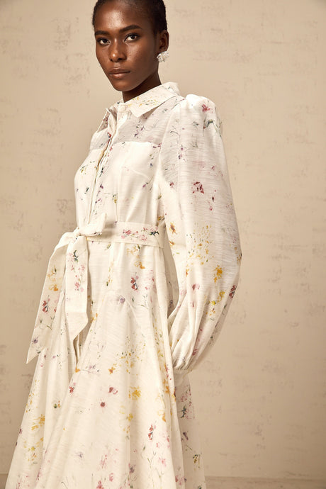 Aurohaya Zoé white floral-print tied midi dress