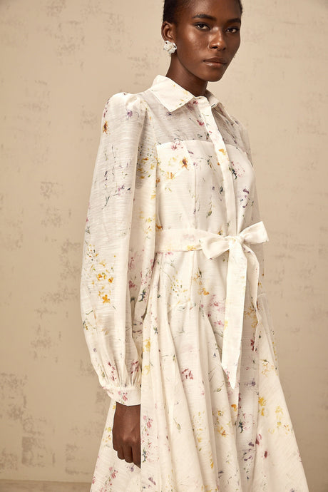 Aurohaya Zoé white floral-print tied midi dress