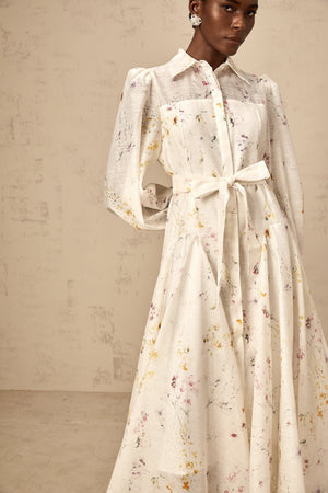 Aurohaya Zoé white floral-print tied midi dress