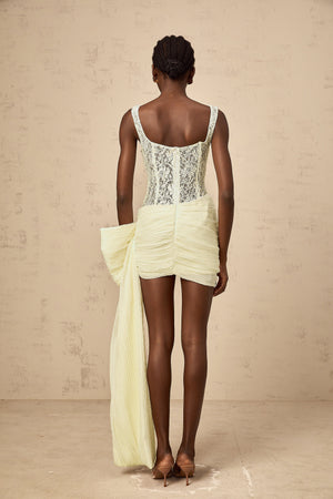 Aurohaya Gabrielle neutrals bowknot floral-lace-penal mini dress