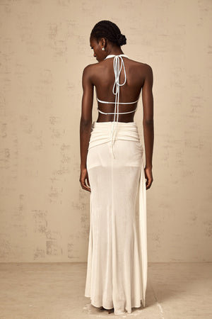 Aurohaya Déotille halterneck backless maxi dress in White