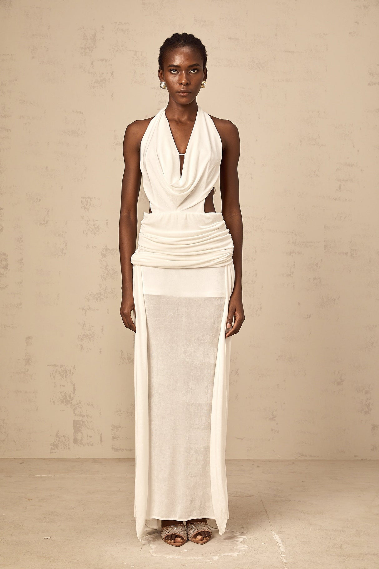 Aurohaya Déotille halterneck backless maxi dress in White