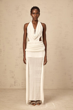 Aurohaya Déotille halterneck backless maxi dress in White