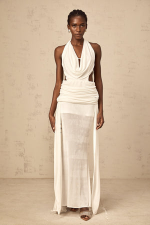 Aurohaya Déotille halterneck backless maxi dress in White