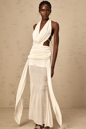 Aurohaya Déotille halterneck backless maxi dress in White