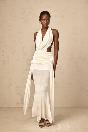 Aurohaya Déotille halterneck backless maxi dress in White