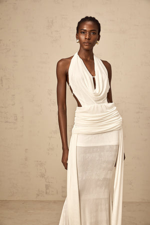 Aurohaya Déotille halterneck backless maxi dress in White
