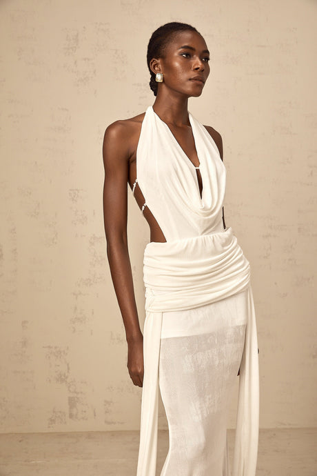 Aurohaya Déotille halterneck backless maxi dress in White