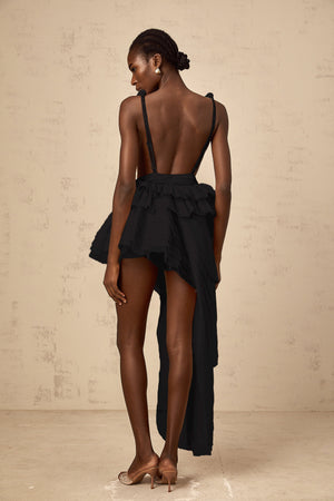 Aurohaya Isoline ribbon-design asymmetrical mini dress in Black