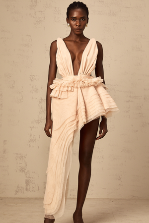 Aurohaya Isoline ribbon-design asymmetrical mini dress in Neutrals