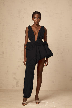 Aurohaya Isoline ribbon-design asymmetrical mini dress in Black