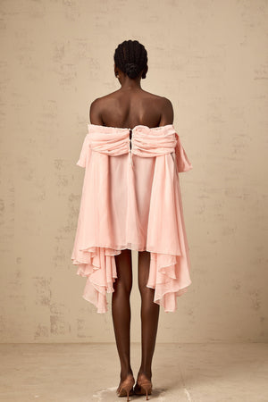 Aurohaya Avril pink bow draped slip mini dress